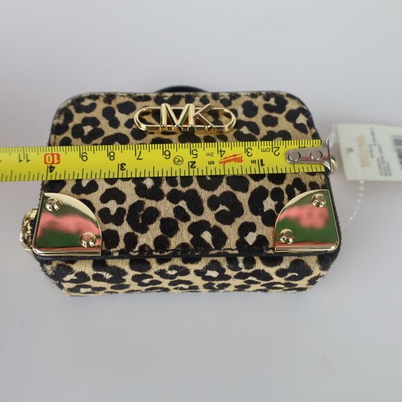 Michael Michael Kors Estelle Micro Trunk Crossbody Leopard Print Tan/ Black - Picture 11 of 14